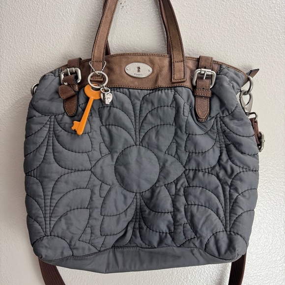 Fossil Key-Per Shoulder Bag Purse Quilted Flower Floral Leather Vintage - Picture 2 of 9